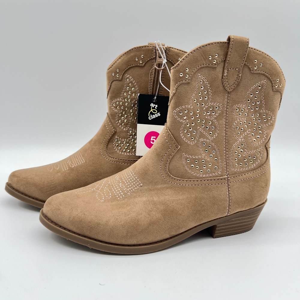 Art Class Girls Tan Studded Elma Western Cowboy Boots Size 5 NEW